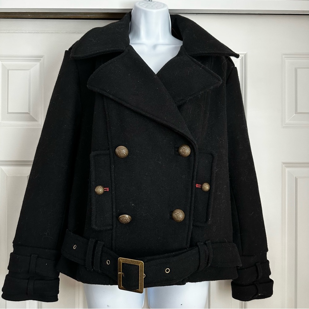 Free People Cecelia Peacoat Military Wool Jacket in Black - Picture 4 of 7